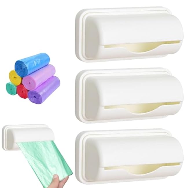 Trash Bag Dispenser, 3PCS Adhesive Trash Bag Holder with Large Opening Garbage Dispenser with Smooth Extraction for Kitchen and Bathroom