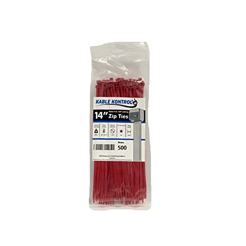 Kable Kontrol Red Zip Ties 14 Inch 500 Pcs, 50 Lbs Tensile Strength, Self-locking Nylon Colored Cable Ties Wire Wraps for Indoor or Outdoor Use