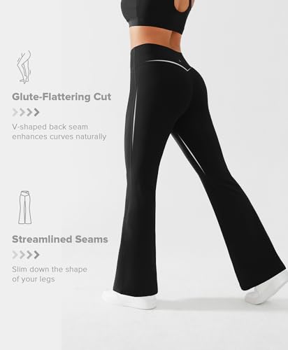 BRXL Petite Yoga Pants Flare V Cross Over High Waist Wide Leg Leggings Tummy Control Bell Bottom Gym Workout Pants — view 4