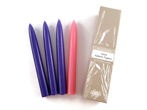Set of Four 8" Tall Solid Advent Beeswax Taper Candles-Comes Packaged in an Attractive Gift Box-Each Candle Measures Approx. 8" Tall and 7/8" Wide and Will Burn for Approx. 8 Hours.-Made in The USA -  Toadily Handmade Beeswax Candles, LLC, AdventNewSolidTaperSet