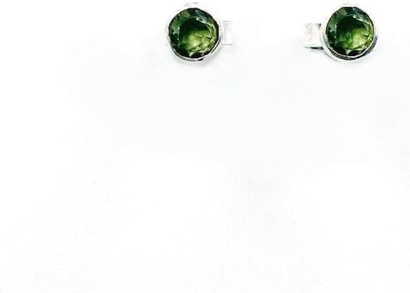 Round Shape Earring,Natural Cut Moldavite Stud Earring in Sterling Silver |Genuine Moldavite | Authentic Moldavite Earring |