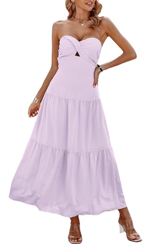 Image of ECOWISH Women's Summer Strapless Maxi Dress 2026 Off Shoulder Hollow Out Smocked A Line Tube Tiered Long Dresses