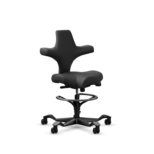 Image of HAG Capisco Sit to Stand Chair-Black Frame-Upholstered Midnight Black-with Foot Ring