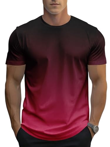 Men's Gradient Color T-Shirt, Short Sleeve Crewneck, Casual Summer Top2