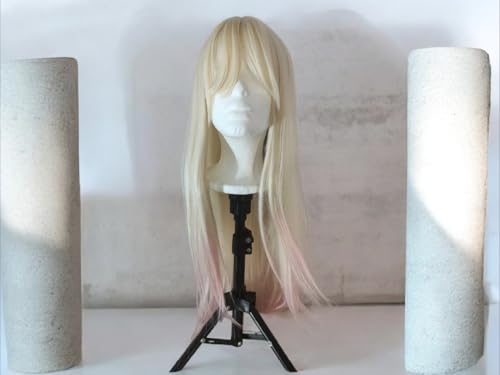 Perruque blonde 26 pouces lisse pour femme avec frange et mèches roses
