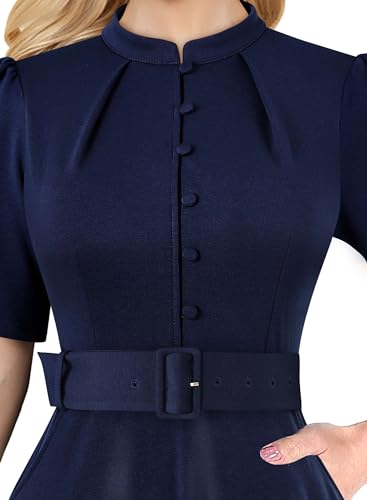 Image of VFSHOW Womens 2024 Business Work Office Pockets Belted Buttons Elegant Fit and Flare A-Line Dress