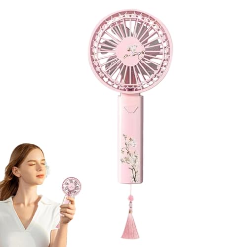 Meindin Ventilador portátil, ventilador personal de flores chinas con borla, ventiladores de carga USB, ventilador de refrigeración silencioso portátil para verano, camping, viajes