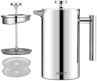 MaxMiuly Cafetiere French Press Small Szie 350ml/12oz,Stainless Steel Double Wall Heat Resistant Coffee Press with 3 Filter Screens (1 Mug Silver)