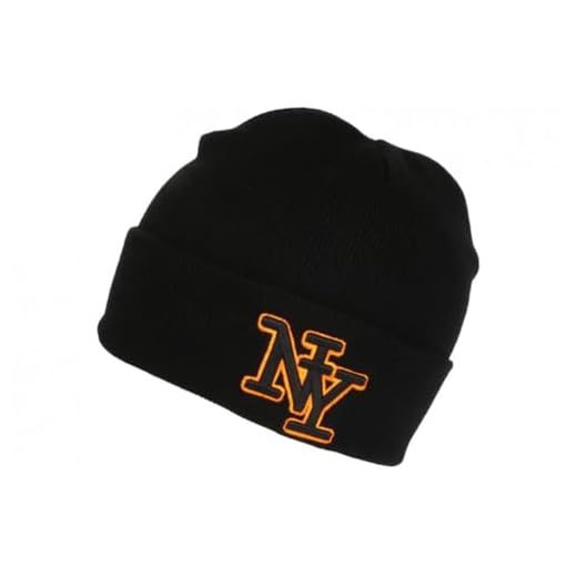 Hip Hop Honour Bonnet NY Enfant Orange et Noir en Laine Chaude Newy de 7 a 12 Ans - Taille Unique - Noir