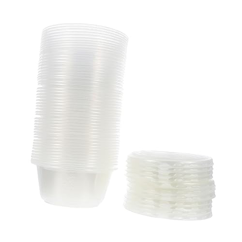 PRETYZOOM 50pcs Plastic Bowl Dessert Holder Takeaway Bowls Takeout Food Container Take Out Food Holder with Lid Packing Cases Takeaway Packaging Bowl Rice Packing Bowls Transparent Pp