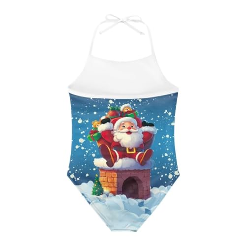 Image of Christmas Girls One-Piece Swimsuits Beach Halter Swimwear Bathing Suit for 3-10 Years