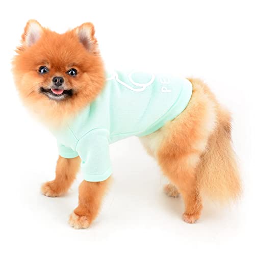 SMALLLEE_LUCKY_STORE Niedlicher Cartoon-Welpen-Fleece-Sweatshirt, Pullover für kleine, mittelgroße Hunde, Katzen, Jungen, Mädchen, Yorkie, Chihuahua, Kätzchen, warm, Herbst, Winterkleidung, Grün, S