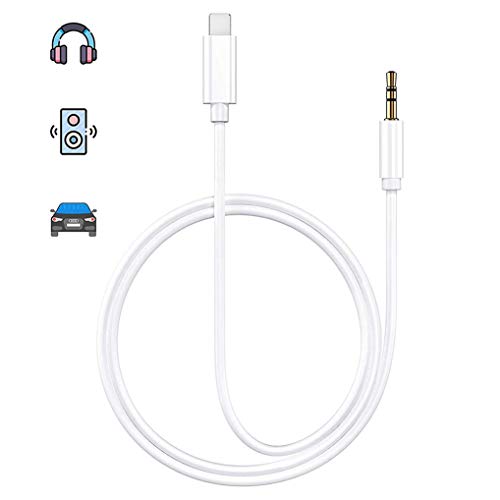 Cable de Audio Auxiliar para iPhone 8 Coche AUX Cable a Adaptador de 3,5 mm AUX Auto Cables Compatible con iPhone XS/X/ 8/8 Plus/ 7 /7Plus iPod iPad Stereo Auricular Soporte para iOS 12 - Blanco