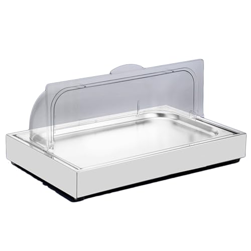 Bandeja transparente para servir alimentos con tapa enrollable, contenedor de exhibición de buffet de mariscos, plato de servir frutas y aperitivos para fiestas, color negro, 4 cm, diseño de 2