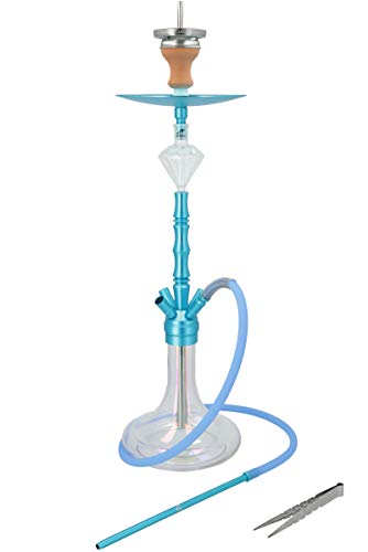 Smokezilla® MINYA Aluminium Shiny Shisha mit 4 Adaptern | Mit Shiny Clear Bowl ! (Sky Blue Shiny Clear)