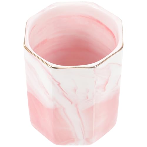 POPETPOP Soporte Hexagonal para Lápices y Pinceles de Maquillaje Organizador Pulido con Acabado Mármol Rosa para Escritorio y Almacenamiento Casa o Escuela