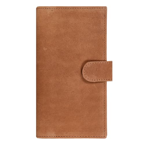 Image of Oak Leathers Checkbook Cover Slim Minimalist For Men with RFID Blocking Credit Card Holder Wallet (Vintage Cognac)