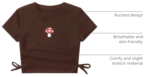 Image of SHENHE Girl's Mushroom Print Short Sleev Crop Tops Ruched Drawstring Tee T Shirts