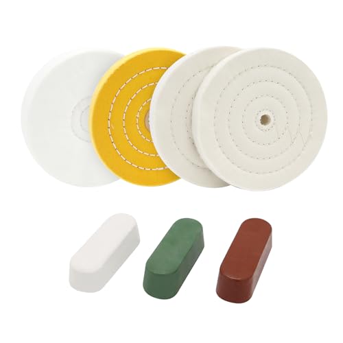 Image of SCOTTCHEN 6inch Buffing Polishing Wheels 1 /2 inch Arbor Hole,Soft /Fine /Medium for Bench Grinder Tool-4PCS,with Buffing Polishing Cutting Compounds 7.4 Oz.Kit