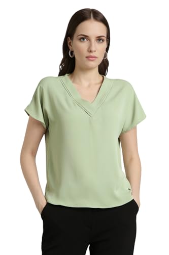 Image of Van Heusen Women's Polyester Regular Fit Half Sleeve V Neck Formal Top