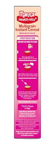 Image of Manna Health Mix Instant Multigrain Cereal, Beetroot & Carrot with Milk.Made with Real Vegetables and 8 super grains and millets. No Added Sugar, No Artificial Color, Flavors 200g (Pack of 3)