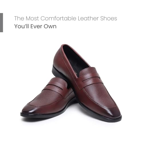 Image of HAYES LONDON Penny Loafers for Men | Genuine Leather Slip-on Shoes | Formal & Casual Comfort Footwear