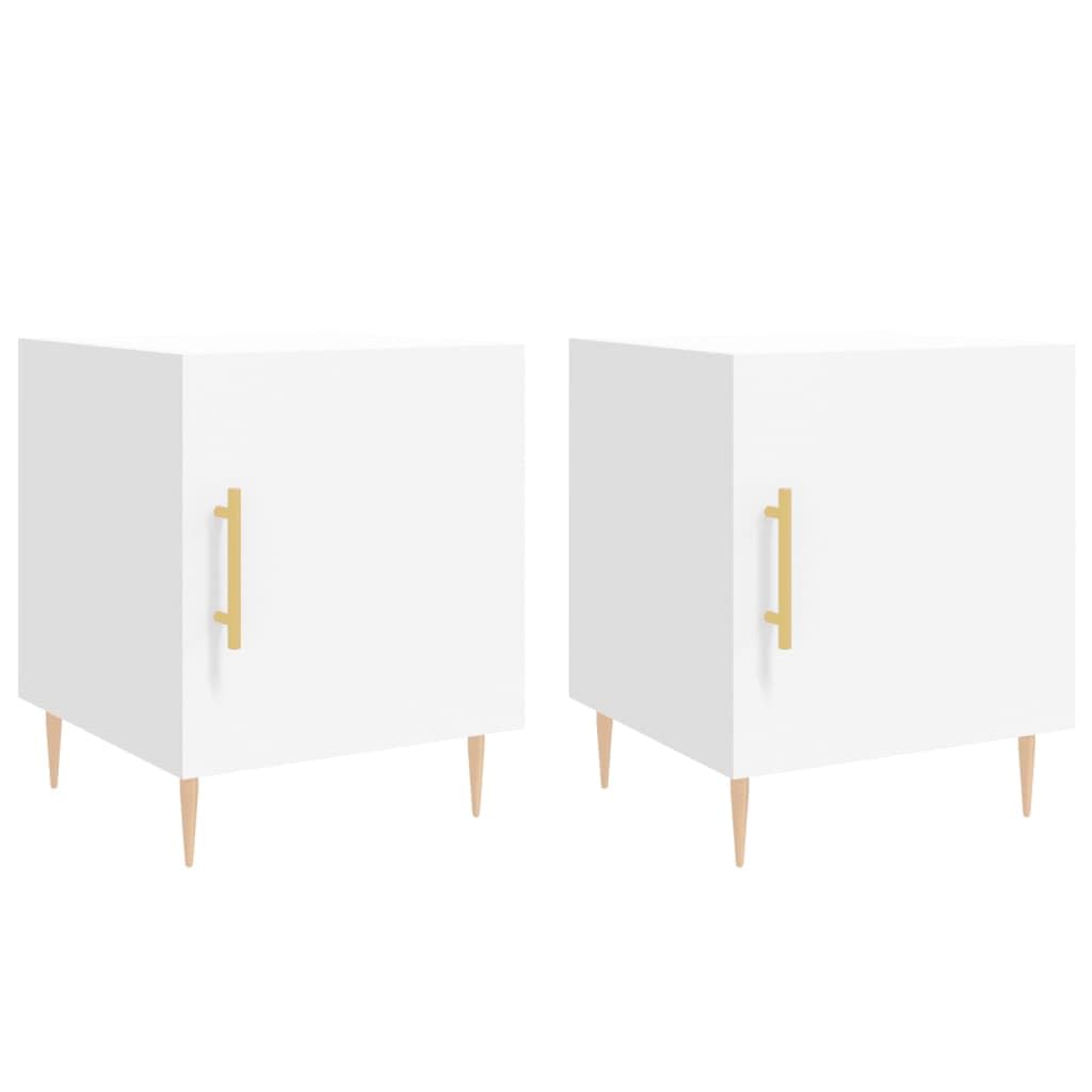 Table de Chevet Blanc en Bois d'Ingénierie et Métal Robuste pour un Couchage Chic, Lot de 2