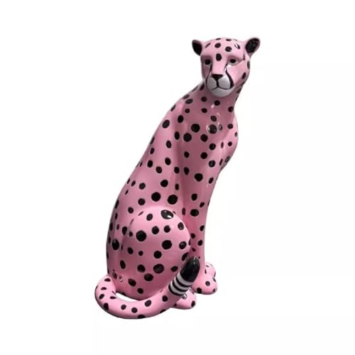Colorida estatua de guepardo rosa, escultura moderna de leopardo, figura artística de resina para decoración del hogar y la oficina, adorno único de animales, elegante decoración de safari