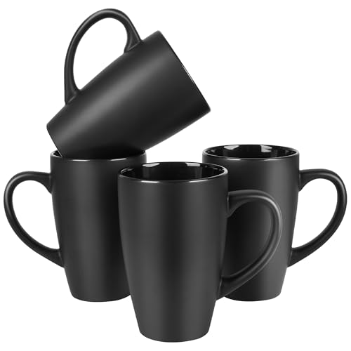 BYCNZB 20oz Extra Large Ceramic Tall Coffee Mugs Set for Coffee Tea Hot Cocoa set of 4 Dishwasher & Microwave Safe (Matte black)