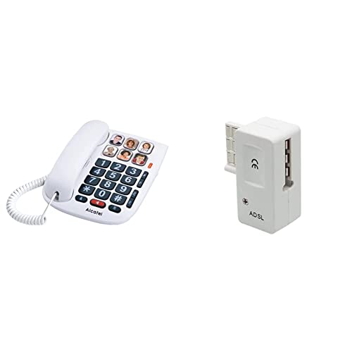 Alcatel TMAX 10 - Téléphone Filaire Larges Touches pour Les séniors, 6 Photos mémoires, Mains Libres, Clavier Larges Touches - Blanc & Omenex 491887 Filtre ADSL 2+ Cover
