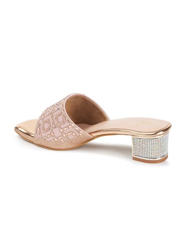 Image of Carlton London Women Stylish Fashion Embellished Ethnic Sandals for Outdoor, Party, Wedding and Holidays with Block Heels