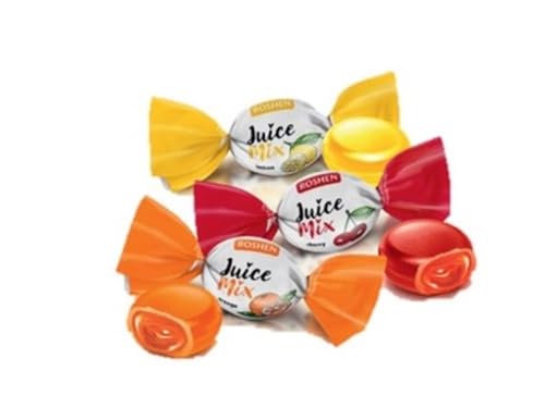 Roshen Juice Mix Caramelle Dure Ripiene Alla Frutta, Gusti Limone Ciliegia Arancia, 1 Kg