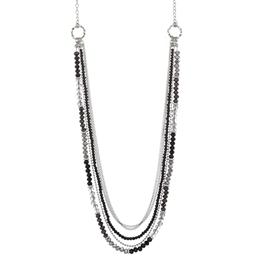 Long Layered Statement Necklaces for women Multi Layer Silver Chain with Bead Necklace Fashion Costume Jewelry(Black)