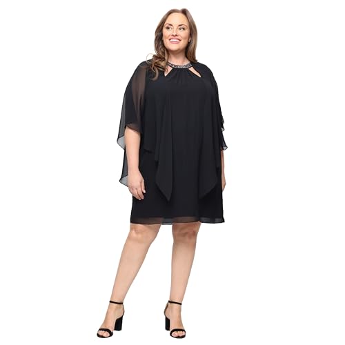Image of S.L. Fashions Women's Capelet Cascade Sleeve Dress with Beaded Cutout Neckline, Special Occasion Dress