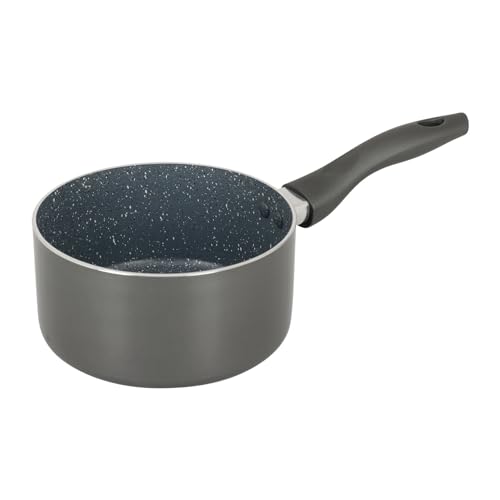 Crealys 539347 Casserole Aluminium AUTAN Ø 16 cm H 8 cm - Revêtement Antiadhésif Sain en Céramique effet pierre - Coloris Gris - Manche thermorésistant silicone -...