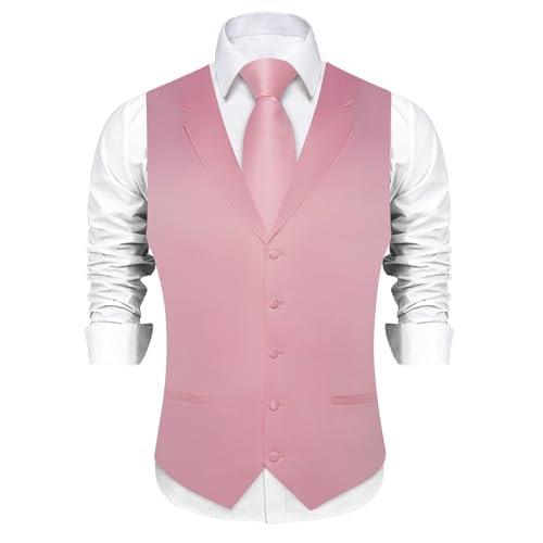 DiBanGu Formal Suit Vest Tie Set for Men Classic Solid Notch Lapel Dress Waistcoat Satin Vest Bowtie for Wedding Party2