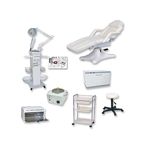 Discount Spa Equipment - Pack-5, Facial Spa Equipment Package, Facial Spa Kit, 9-Function Facial Machine, Towel Warmer, Massage Bed, Hydra Stool, UV, Single Waxer, & Trolley