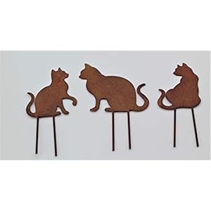 PO tuinsteker katten 3-delig set mini katten plug roestlook