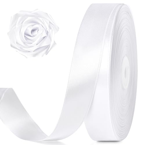 100 Yards 1 Inch White Satin Ribbon Solid Craft Fabric Ribbon for Christmas Gift Wrapping Bows Making Flower Bouquet Wedding Party Decoration