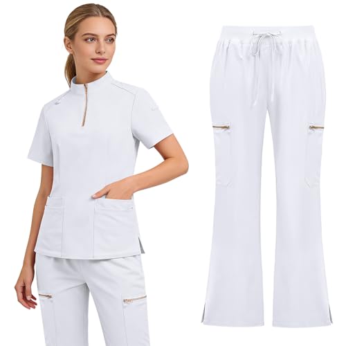 Gargey Scrubs for Women - Zip Front Top & Flare Pant Stretch Nursing Women’s Scrubs Set Medical Uniform - image 1