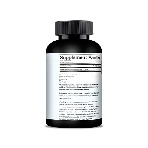 Honieve Charcoal Pills 800Mg | Activated Charcoal From Coconut Shells | 100% Natural Detox Cleanse | Gas & Heartburn Relief #TOP5