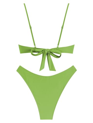 Image of ZAFUL Women High Cut Bikini Sets String Sexy Swimsuit Two Piece Underwire Bathing Suit Brazilian Cheeky Cut Out Cute Swimwear
