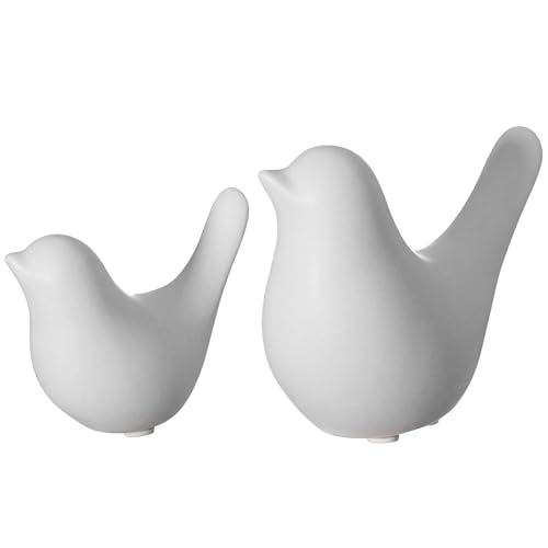 Uniquewise Set of 2 White Ceramic Bird Statue Gift & Decorative Accent for Living Room Bedroom Office Desktop Shelves Coffee Table Cottage Spaces or Farmhouse Aesthetic Ideal for Minimalist Interiors