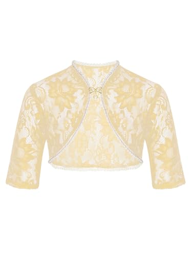 JEYPINMI Kids Girls Floral Lace 3/4 Sleeve Cardigan Open Front Bolero Shrugs Flower Girls Dress Coat Jacket