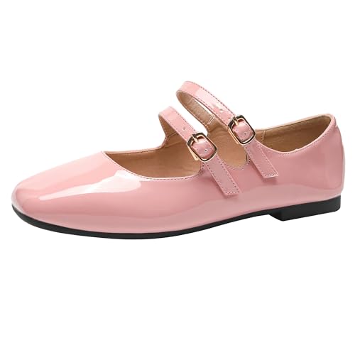 Parisuit Mary Jane Ballet Flats Women Square Toe Double Ankle Strap Pumps Comfortable Rockabilly Vintage Shoes