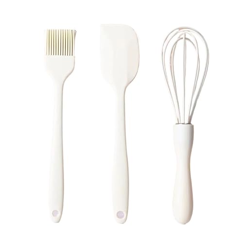 Juego de 3 piezas for hornear, silicona resistente al calor, raspador crema, batidor huevos, cepillo grasa, herramienta cocina, utensilios for pasteles(F12-White)