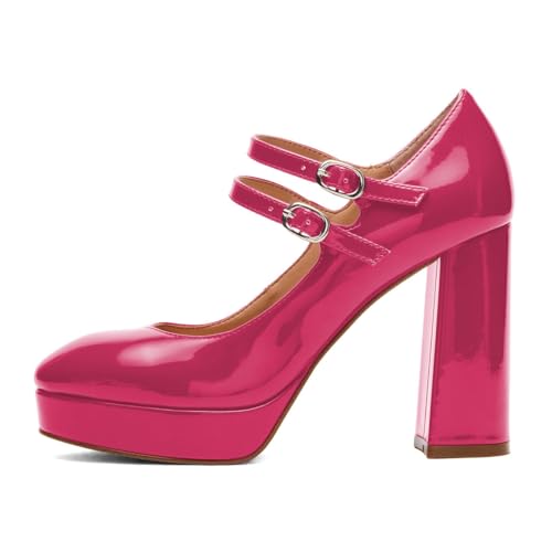 miss left Women Platform Closed Round Toe Mary Jane Pumps Two Strap High Chunky Block Heels Cute Party Shoes Size 4-16 US3