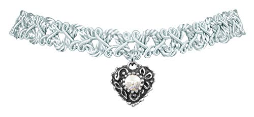 LUISIA Spitzen Kropfband Malina mit Herzanhänger - Silber