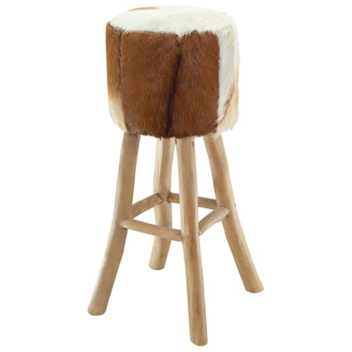 Tabouret de bar en cuir de chèvre et teck massif rustique 76 cm - 4