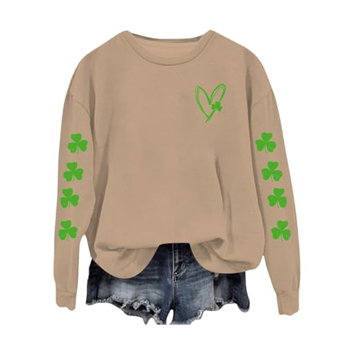 Genérico 𝐏olar Mujer Cremallera Granate Women's Spring Round Neck St. Day Letter Printed Loose Casual Hoodie Sudaderas Mujer Capucha Negra (Beige, L)